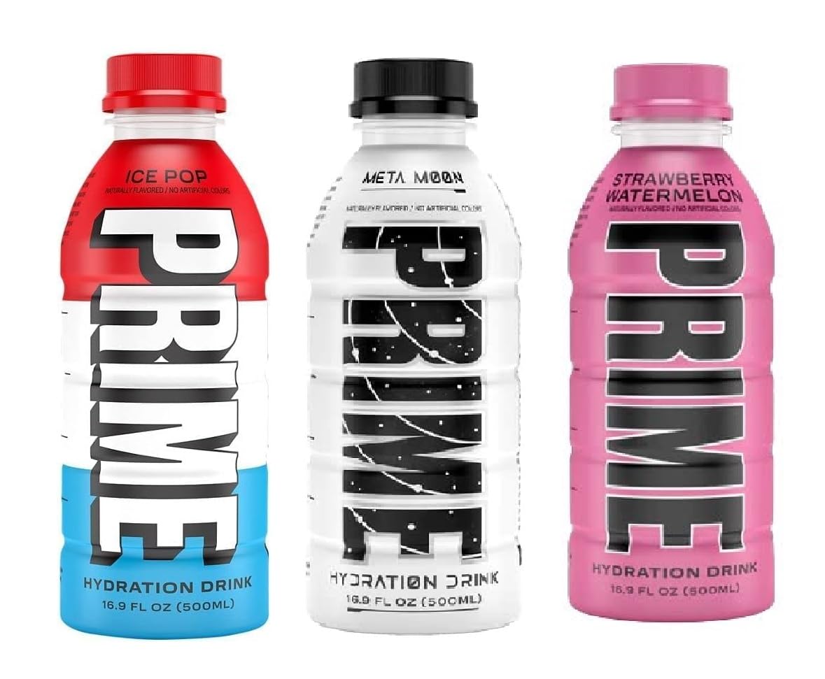 Prime Hydration Drink Sports Is Loaded With Electrolytes With Zero added sugar By ksi & Logan Paul 500 ml (VARIETY OF 3 ICE POP.META MOON.STRAWBERRY)