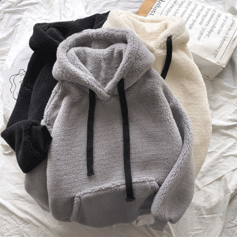 Lamb wool hoodie for women in autumn and winter, Korean version of ins, waitmore trendy hoodie, plush, thickened, loose coat, clothes on top. 
