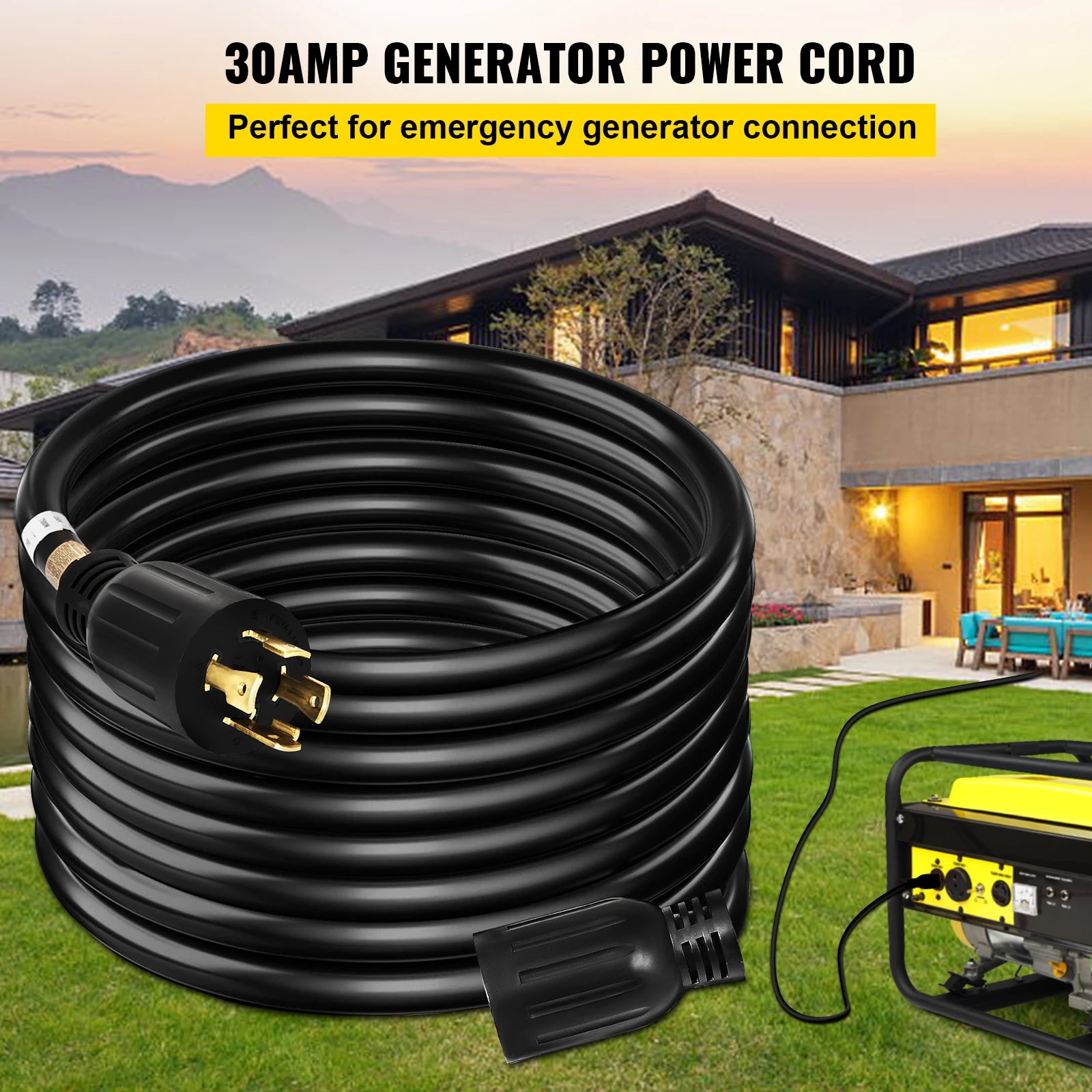VEVOR Heavy Duty Generator Extension Cord 20FT 40FT 50FT 30Amp Weatherproof Emergency Twist Lock SJTW Power Cable for Outdoor|n. 