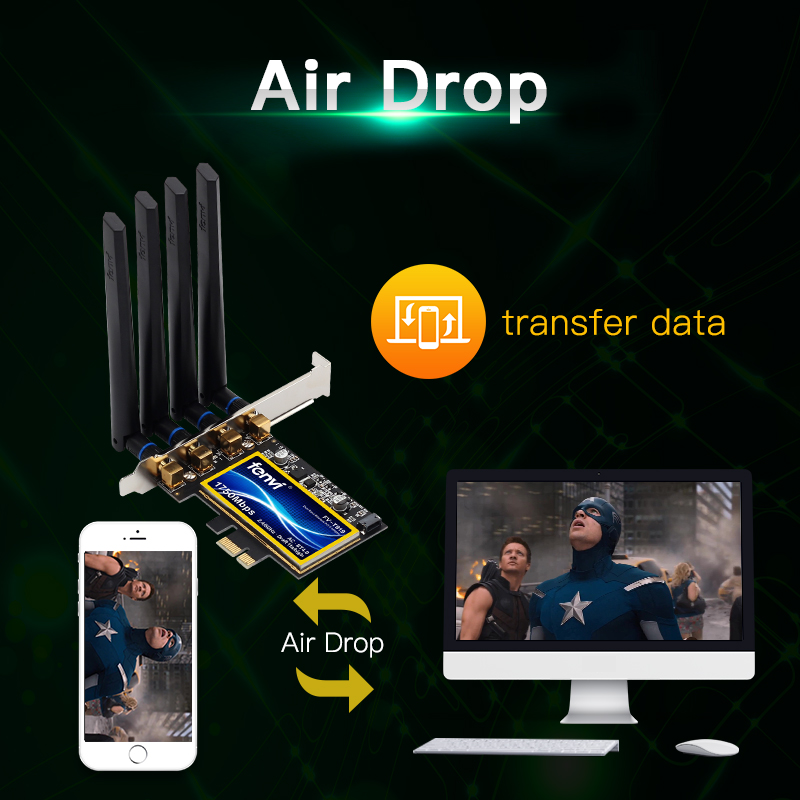 Fenvi T919 1750Mbps PCIe Desktop Wifi Card BCM94360 For MacOS Hackintosh 802.11AC Bluetooth 4.0 Dual Band Wireless Adapter Win10. 