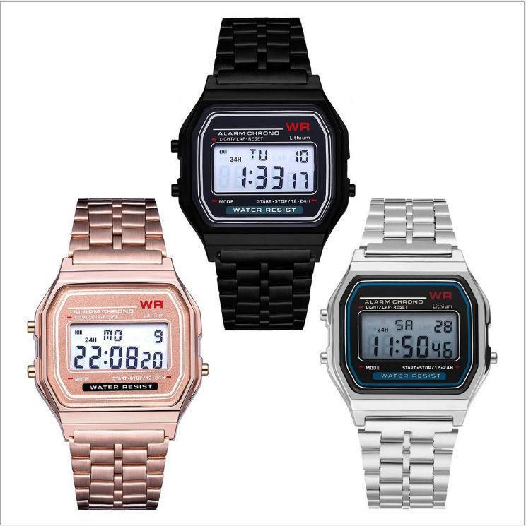 New Aw Metal trap Wr Fahion Tide Gold And ilver Cold Light Fw Electronic Meter Watch