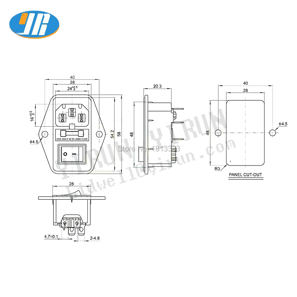 10A 250V Inlet Module Plug Fuse Switch Male Power Socket 4Pin + 3Pin IEC320 C14 For Arcade Game Vending Machine DIY Parts. 