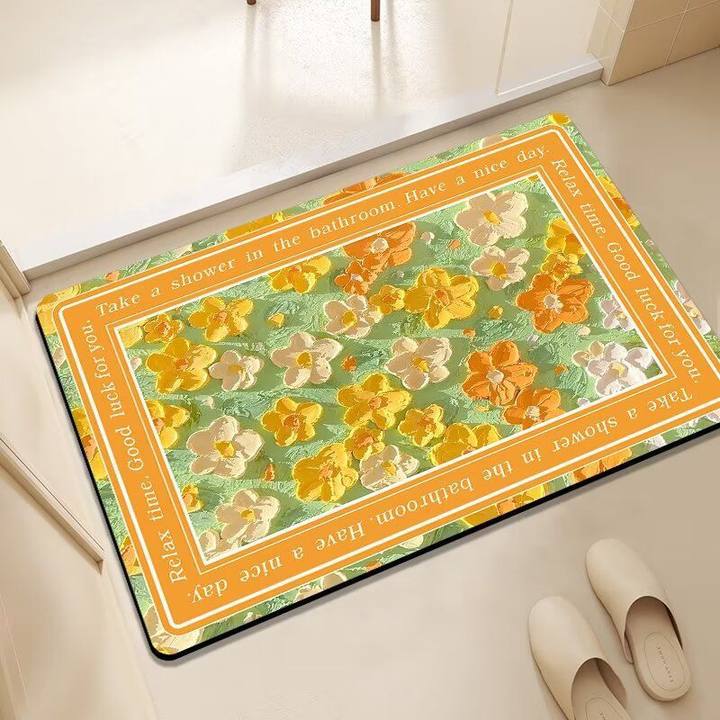 3D oil painting, diatom mud mat, small fresh bathroom, toilet, absorbent, non-slip soft mat, non-washable and dirt-resistant mat