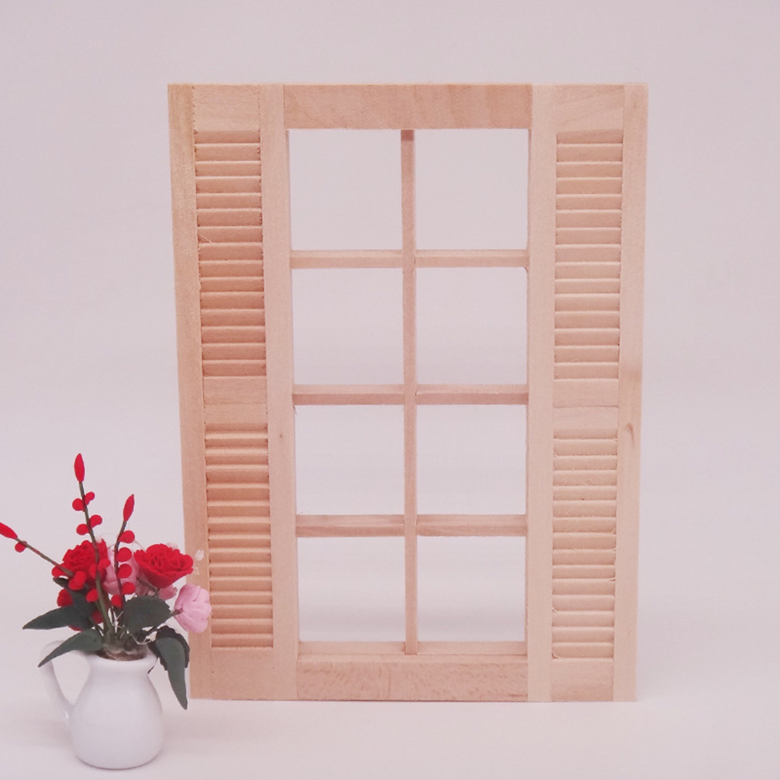 Unpainted Shutters Window Detailed Dollhouse 8-Pane Window Frame Furniture. 