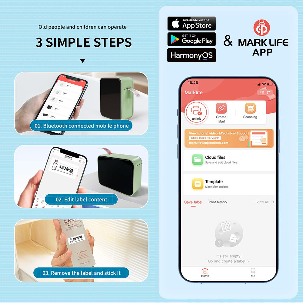 Marklife P15Wireless Bluetooth Label Printer Portable Thermal Printer Similar as D11 D110 D101 Label Machine Mini Label Maker minghao. 