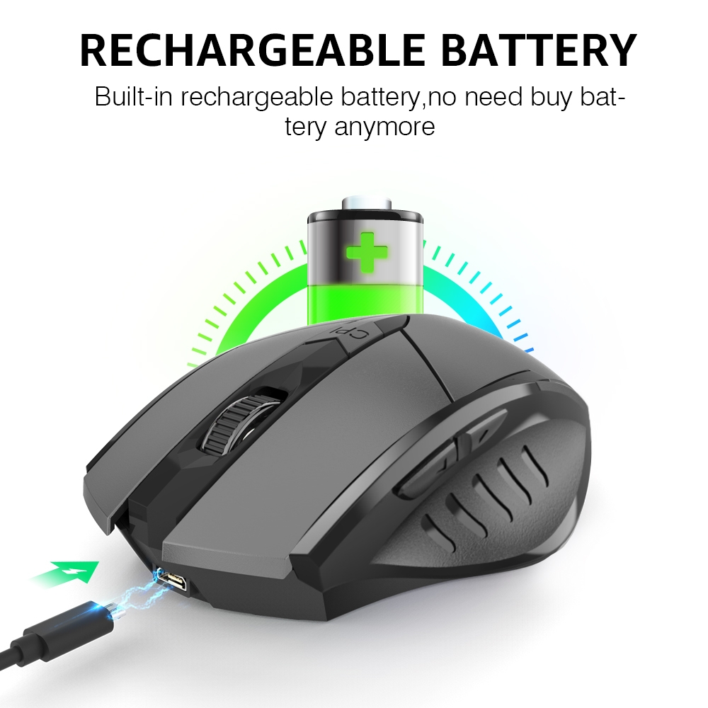 Inphic PM6 6 Keys 1000/1200/1600 DPI Home Gaming Wireless Mechanical Mouse, Colour: Gray Wireless+Bluetooth 4.0+Bluetooth 5.0. 