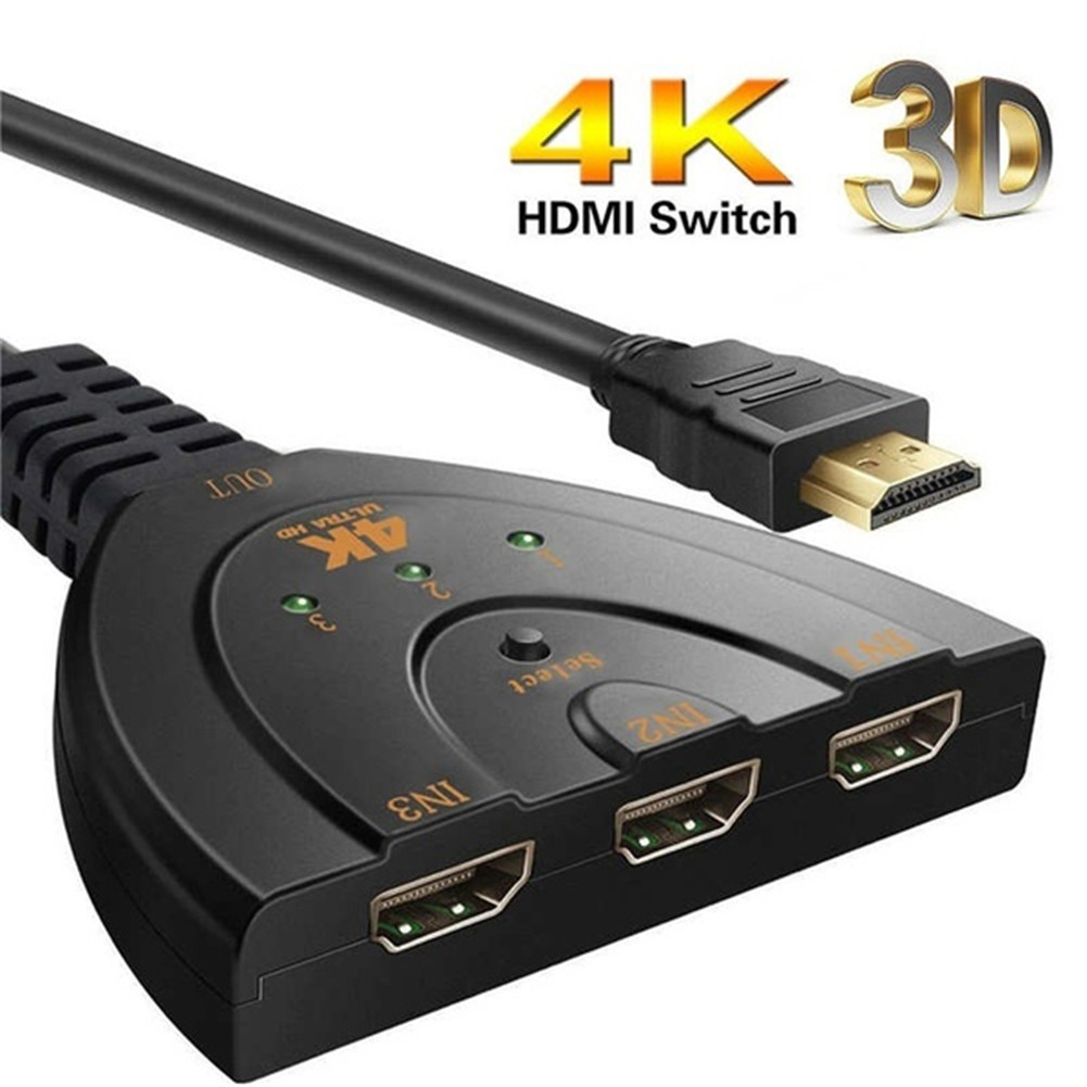 for 3-Port HDMI Splitter Switcher with Pigtail Cable Supports 4K 2K 1080P 3D Player DVD HDTV 3-in 1-out Port Hub for Xbox PS3 PS4 R25. 