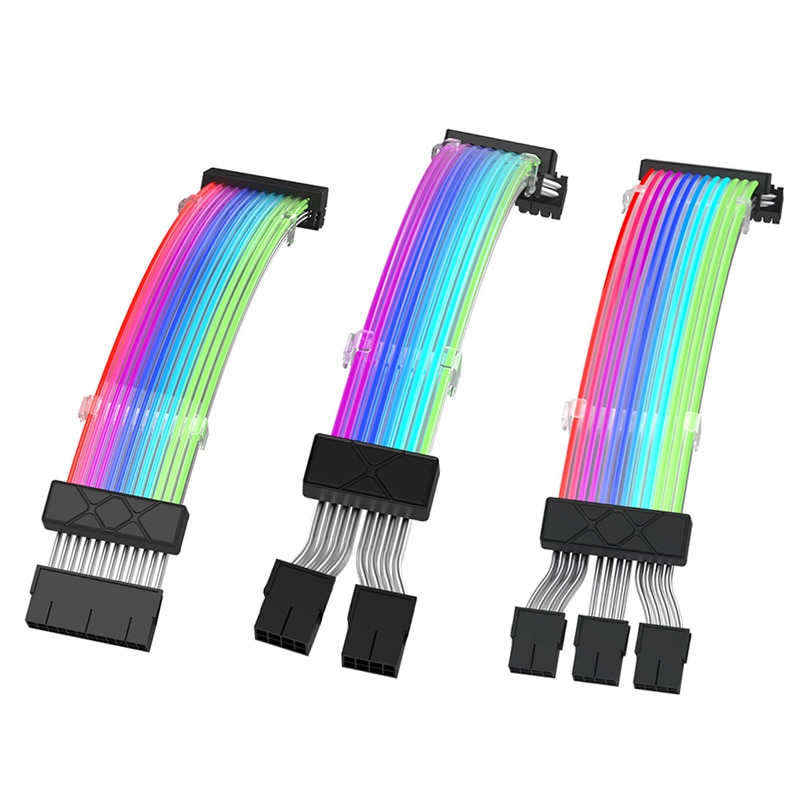 Jumpeak Computer 18AWG ARGB Sync PSU Power Supply Extension Cable Kit ATX 24PIN VGA GPU PCI-E 8PIN 6Pin RGB PC Module Cables. 