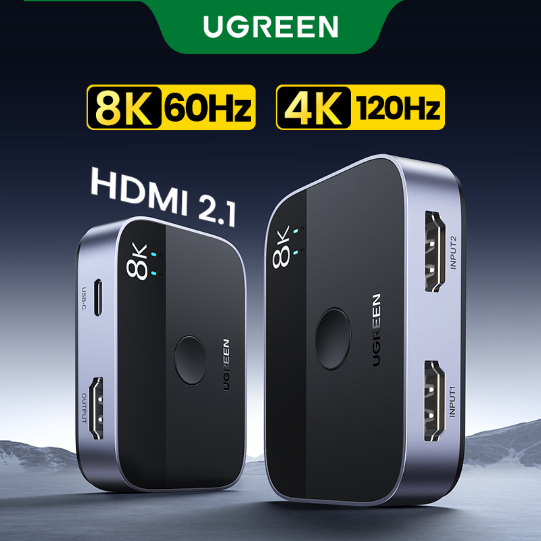 UGREEN HDMI 2.1 Switch 8K 60Hz 2 in 1 Out HDMI Switcher Splitter Supports 3D, CEC, HDR, Dolby High Speed 48Gbps 4K 120Hz Converter For PS5 PS4 Fire-Stick Xbox Player