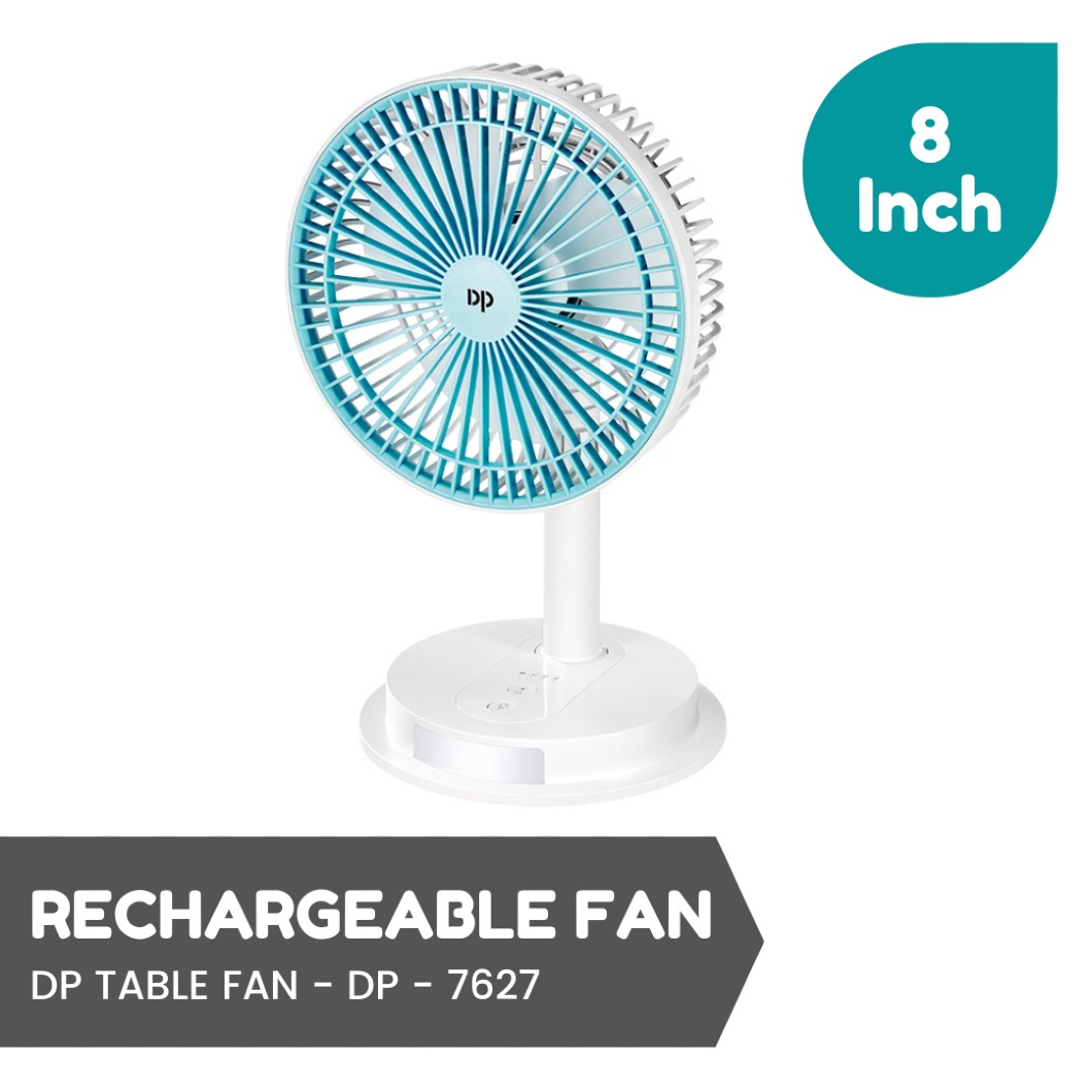 Dp-7627 rechargeable table fan 4000 MAh battery with led. 
