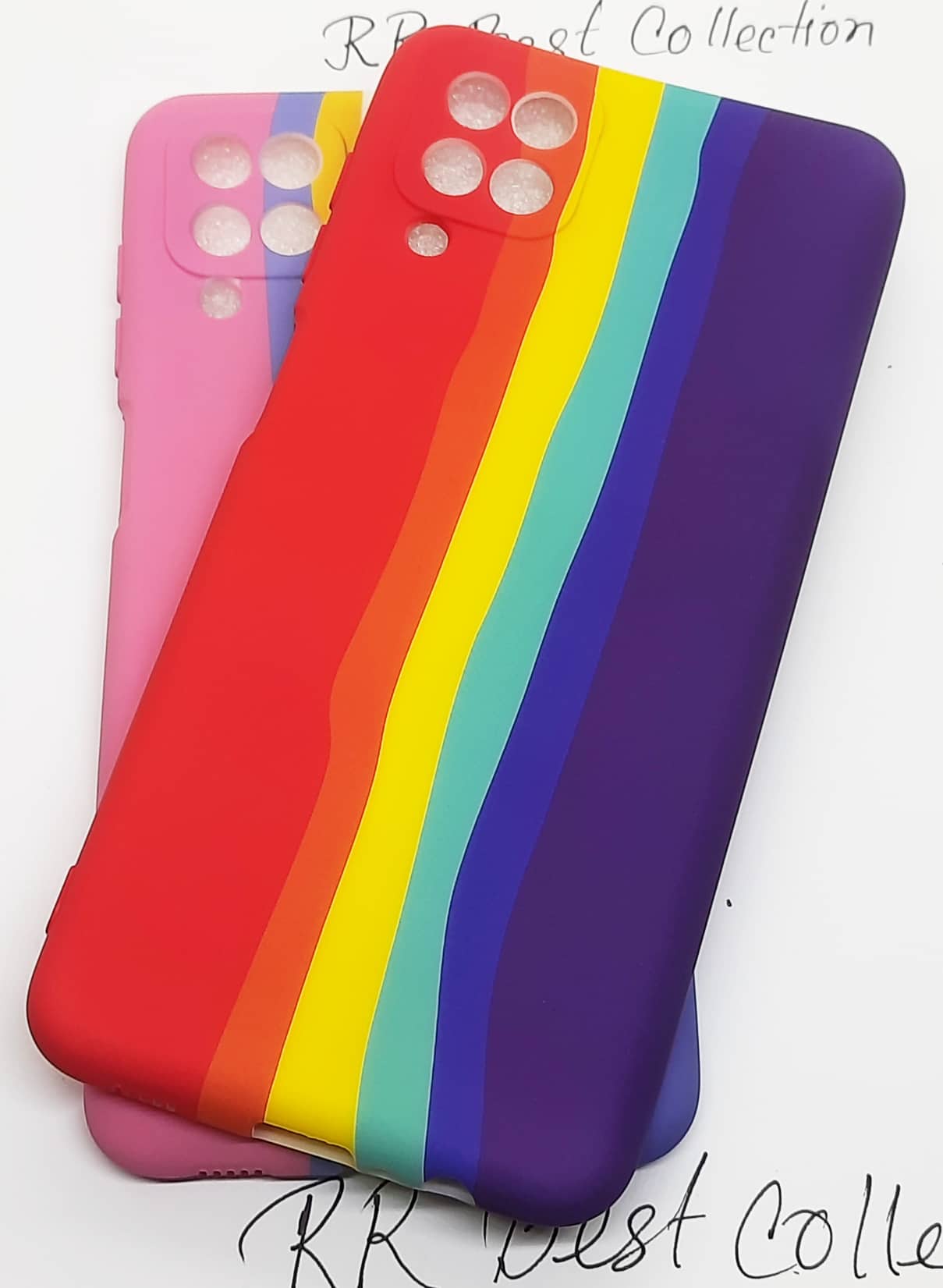 For  Samsung A12 rainbow Silicon Back Cover with Riband soft silicone case. 