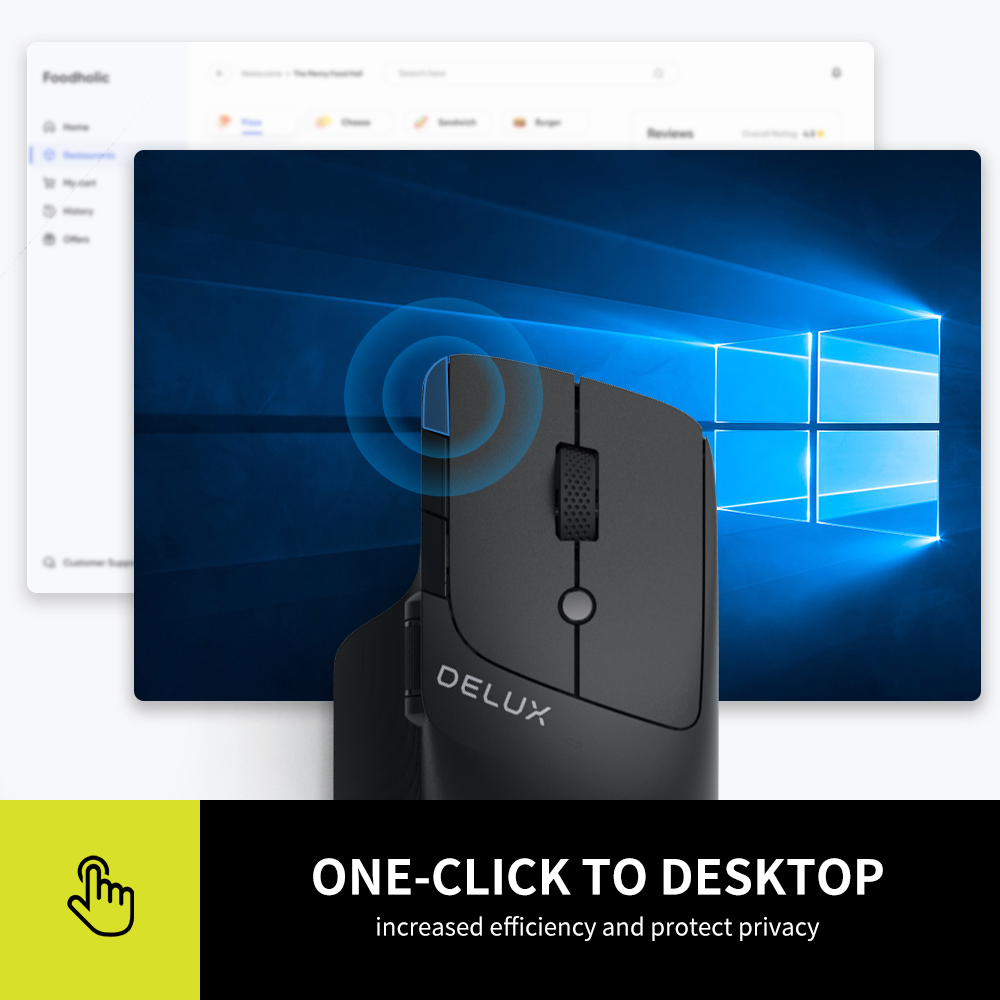 Delux M913GX Wireless Bluetooth Mouse with Side Scroll Wheel Multi-Device Ergonomic Mouse with 1600DPI 7 Buttons For PC Computer. 