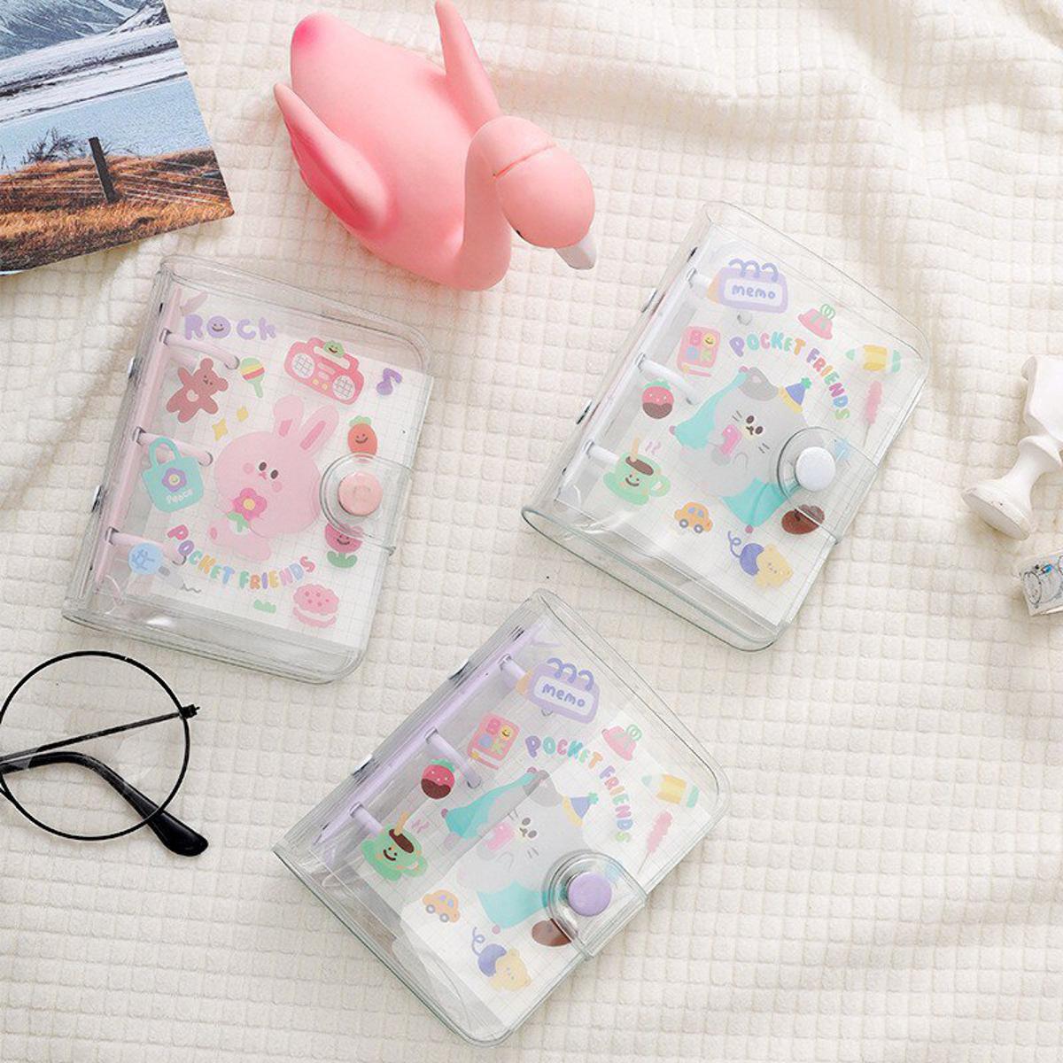 【2023NEW】1Pcs PVC Transparent Mini Binder Notebook Cover Cute DIY Diary Notepad Simple Hand Ledger 60x80mm