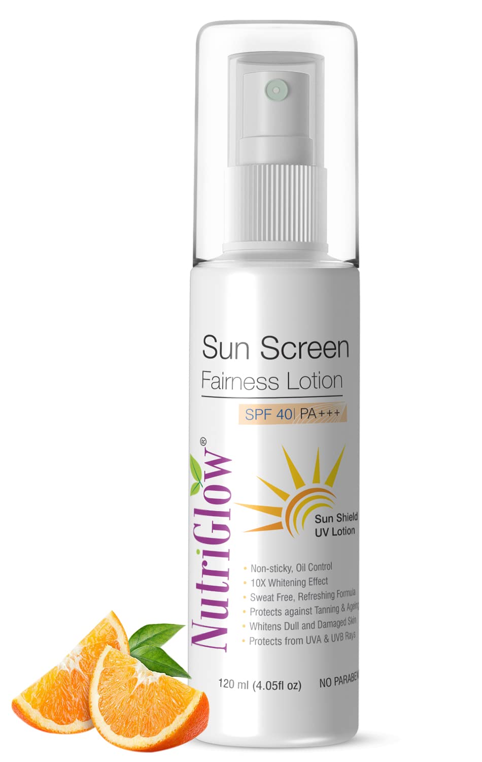 NutriGlow Sunscreen Lotion SPF 40 & PA+++, Non-Greasy, with Broad Spectrum, UV A & UV B Blue Light Protection, for Men & Women Suitable for Oily, Dry, Sensitive & Combination Skin, Sulpahate Free, 120ml