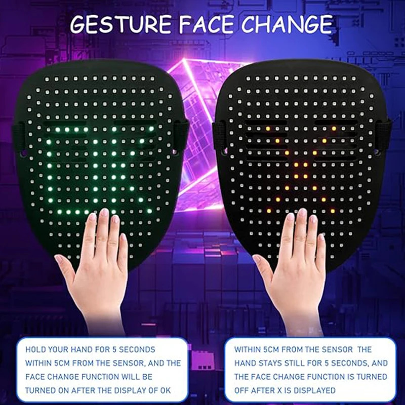 New Halloween LED Luminous Mask Face Changing Induction colorful mask LED light up control cool mask Party Atmosphere Prop. 