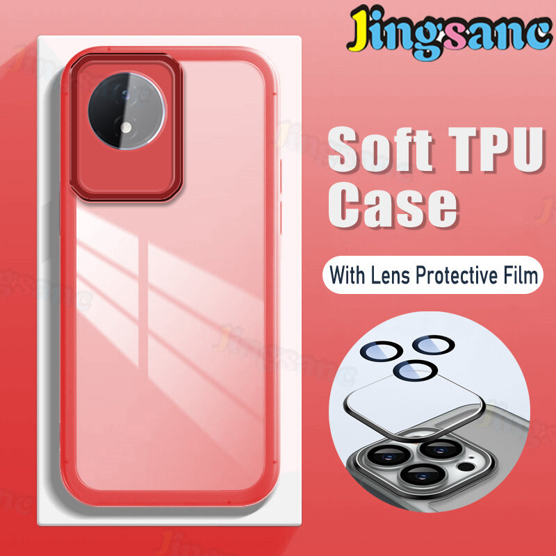 For VIVO Y02 Y02A Y02T Case with Lens Protector Films Translucent Soft Silicone Case Shockproof Back Cover