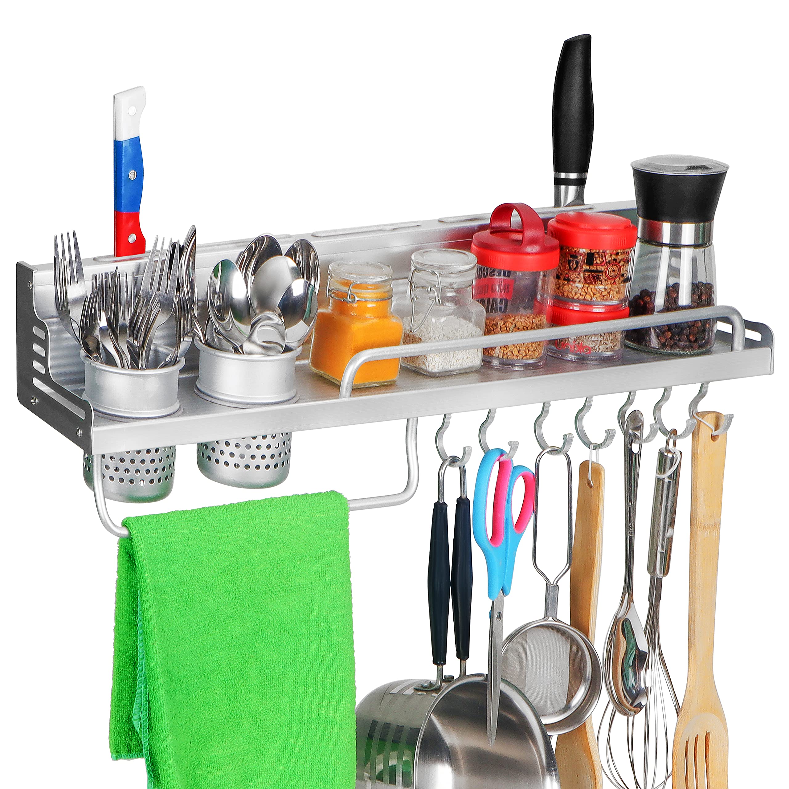 Aluminium Multifunctional Wall Hanging Storage Stand kitchen utensils wall mounted kitchen organizer rack included Spice Rack and Ladle Tools Spoon Kitchen Clothes Hangers Towel Rack and other gadgets
