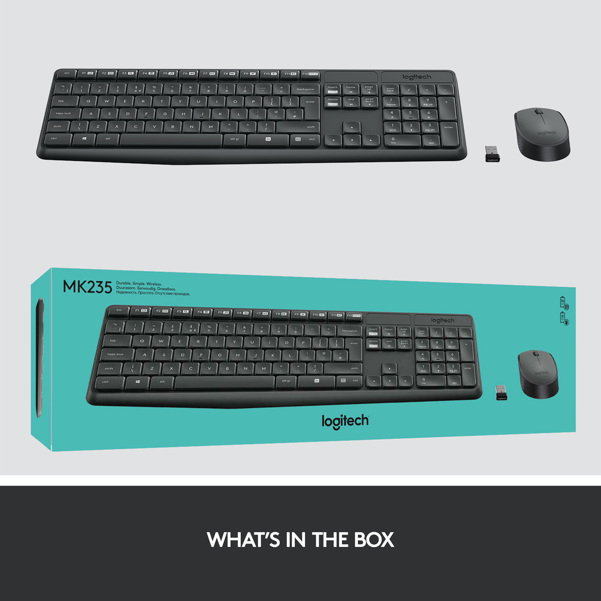 Logitech MK235 Wireless Keyboard and Mouse Combo for Windows, 2.4 GHz Wireless Unifying USB Receiver, 15 FN Keys, Long Battery Life, Compatible with PC, Laptop. 