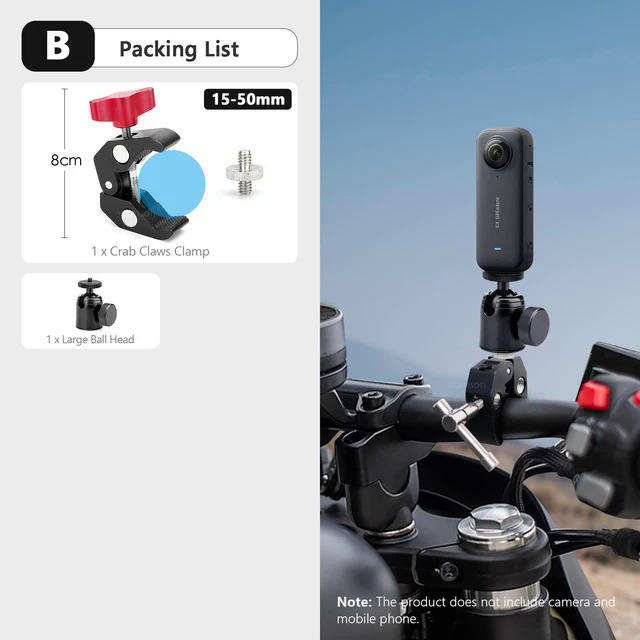 Vamson for Insta360 One X3 Motorcycle 3rd Person View Invisible Selfie Stick Handlebar Clamp Mount for Insta 360 X2 GoPro Camera. 