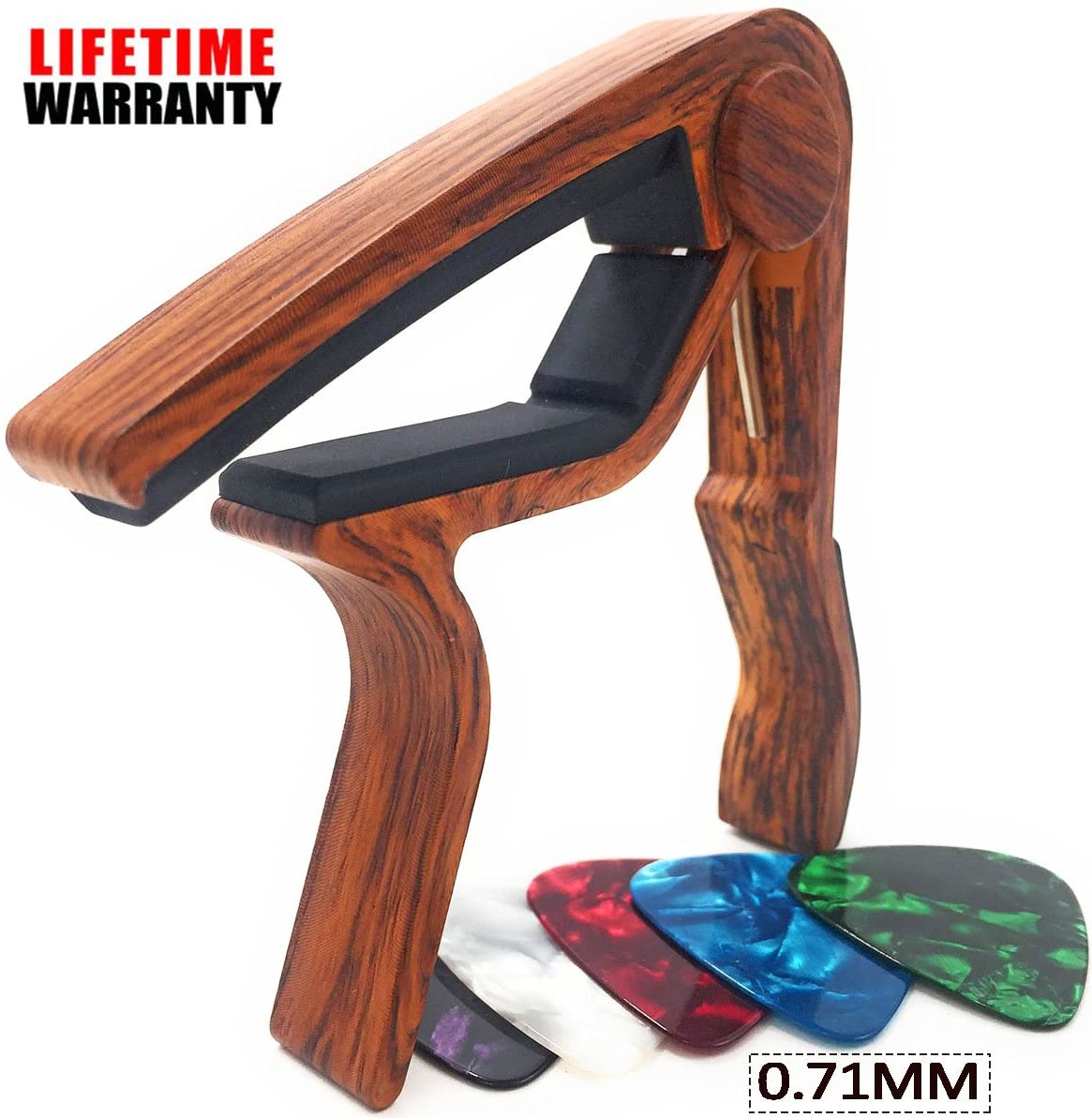 Guitar Capo for Acoustic and Electric Guitars Rosewood with 5 Picks