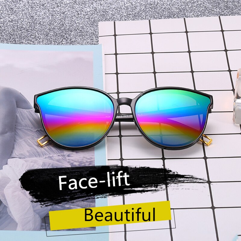 【happy one】ColorfulFashion Women Colour Luxury Flat Top Cat Eye Sunglasses oculos de men Twin oversized Sun glasses UV400. 