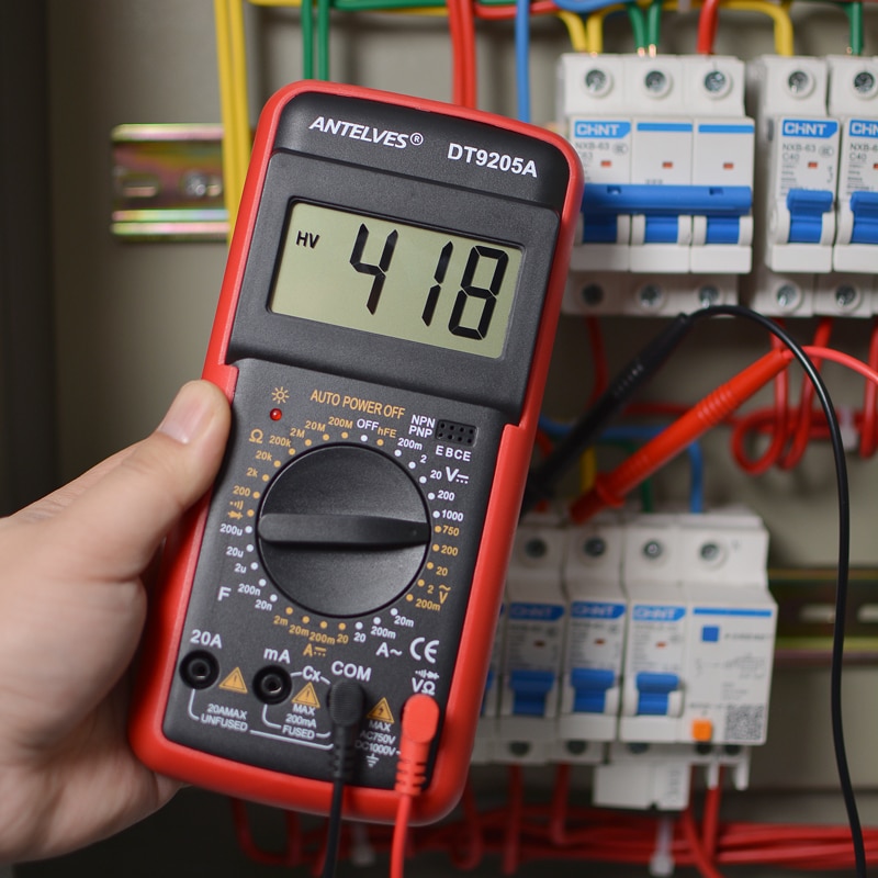 DT9205A Professional Digital Multimeter Manual Range Voltmeter Ammeter Hfe Transistor Test Ohm Hz Capacitance Continuity Tester. 