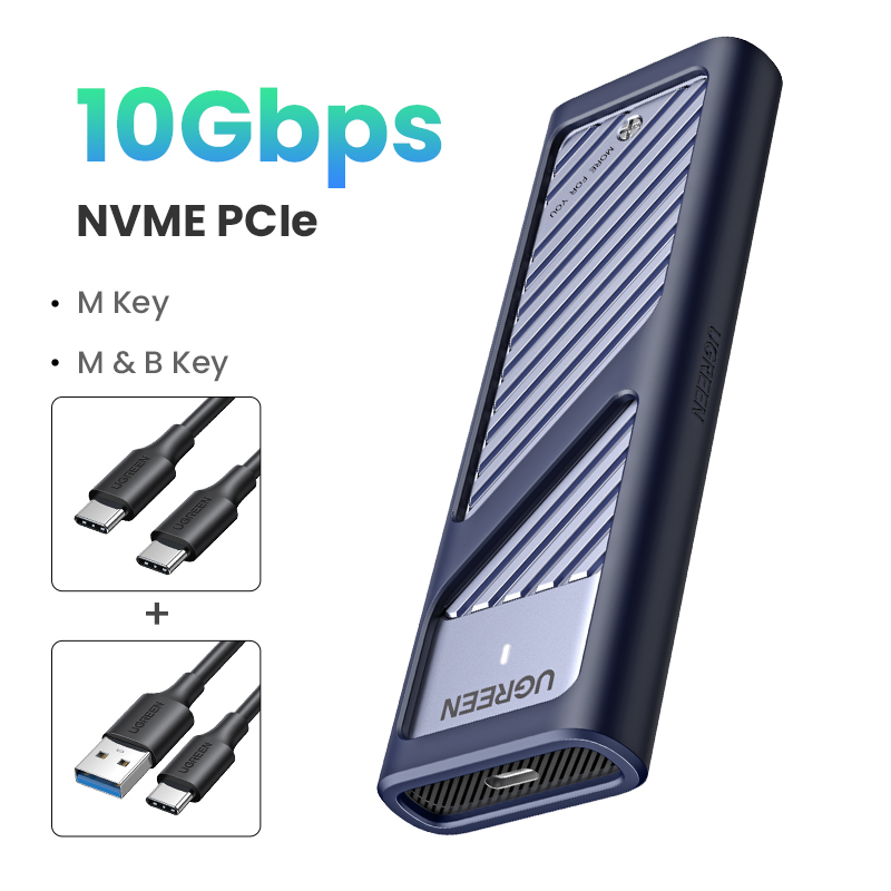 UGREEN M.2 NVMe SATA SSD Enclosure Adapter, Dual Protocol 10Gbps USB 3.2 Gen2, USB C External Enclosure Supports M and B&M Keys and Size 2230 /2242 /2260 /2280 SSDs. 