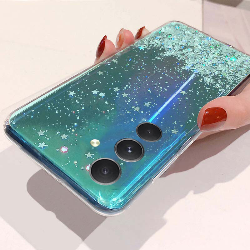 For Samsung Galaxy A15 Case Glitter Bling Sequins Starry Sky Transparent Soft Full Stars Moon For Samsung Galaxy A15 Back Cover