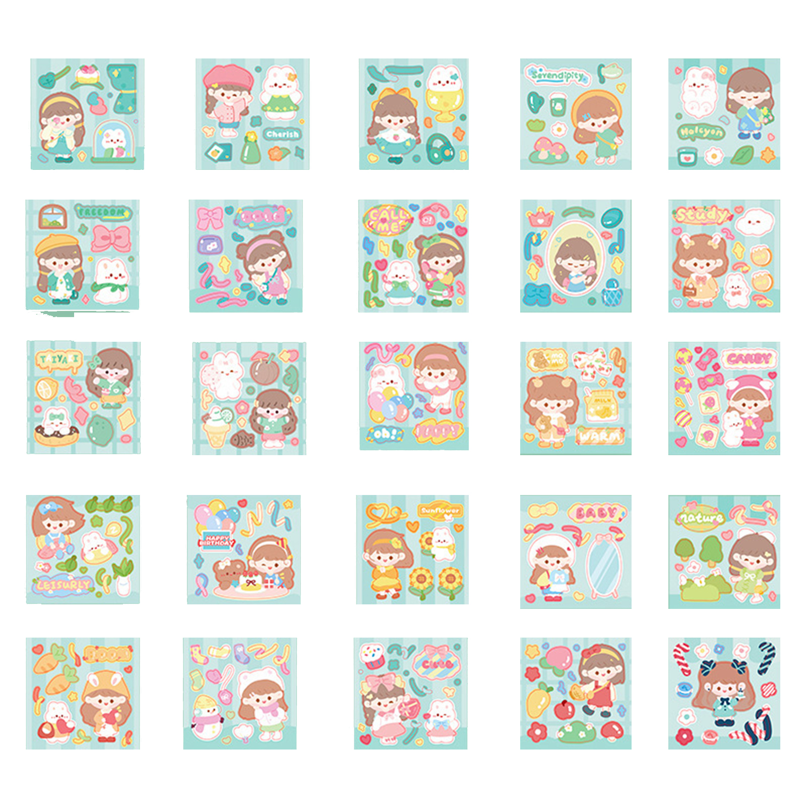 Easy to Remove Stickers 25pcs Cute Stickers Set High-definition Lovely Stickers for Girls Easy to Peel Stick Wide Application Southeast Asian Favorite Cartoon Stickers. 