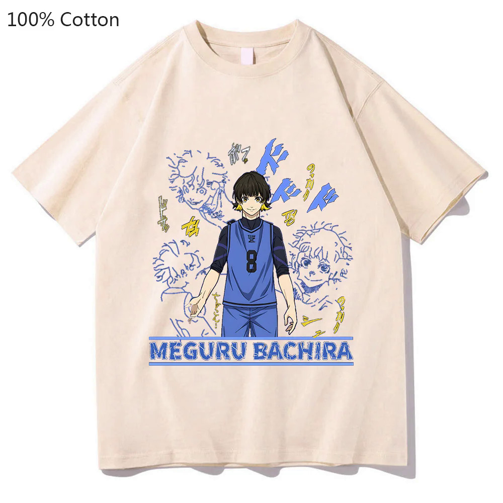 Blue Lock Football MEGURU BACHIRA Cartoon Dzirts Women/men 100% Cotton High Quality T Shirts Fashion T-shirts Short Sleeve Soft. 