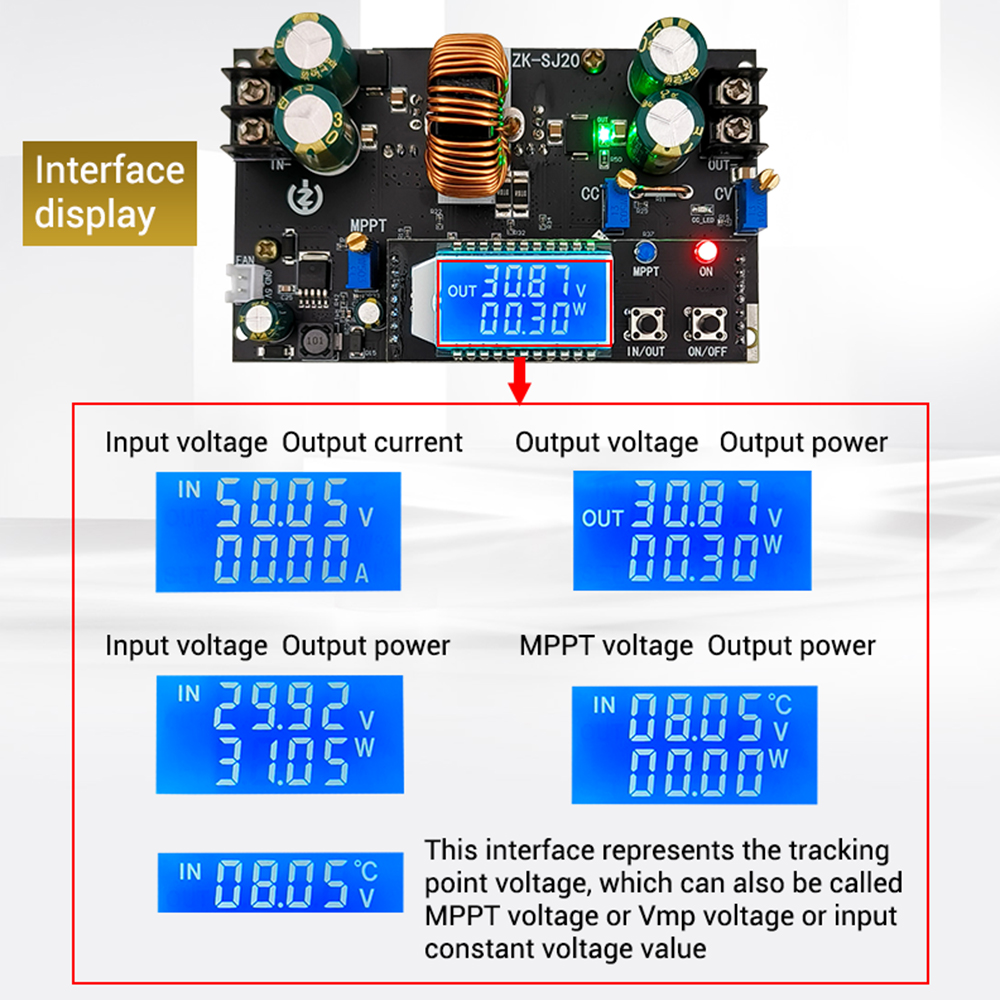 ZK-SJ20 300W Buck Converter CC CV Power Supply Module DC 7-80V to 1.4-79V 20A Adjustable Voltage Regulator Voltmeter Step-Down. 
