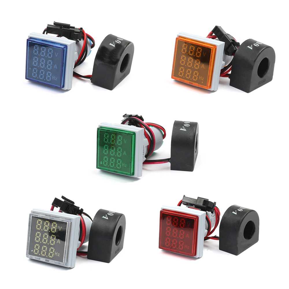 3 In 1 VOLT AMP Hz Meter Panel Mount 22mm Square Panel 3 in 1 AC 60-500V 0-100A 20-75Hz LED Digital Display Voltage Volt Current Ampere Amp Frequency Hertz Hz Meter Indicator Tools Adapters. 