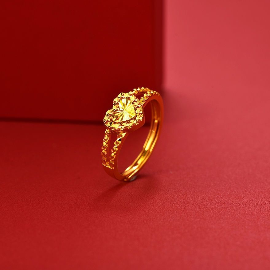 Thou Pure Copy Real 18k Yellow Gold 999 24k Women's Simple Color Love Colorless Adjustable Ring Never Fade Jewelry