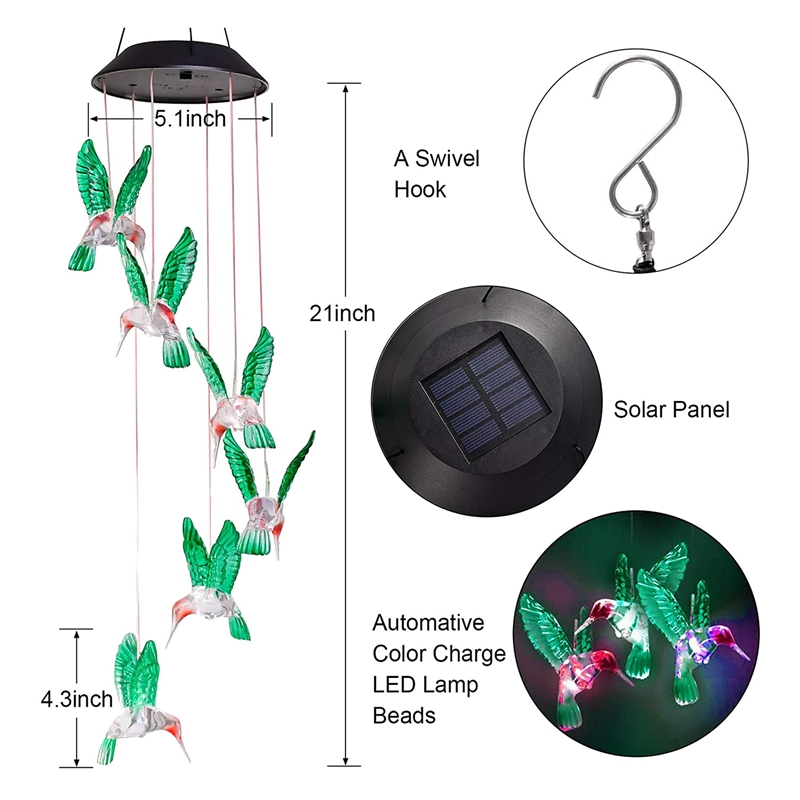 (New)LED olar Hummingbird Wind Chime Mother Day Birthday Women Grandma Bet Gift Indoor Outdoor Decor Yard Decoration
