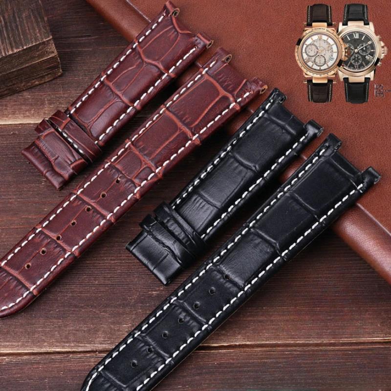 For Gucci Guess Cartier Pasa Men with Tool 20 22mm Watch Strap Bamboo Knot Pattern Concave Interface Genuine Leather Watchband. 
