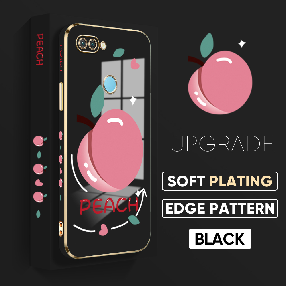 TA for Realme 2 Pro Back Cover Shiny Peach Luxury 6D Plating Case Side Pattern Soft Silicone Square Phone Case. 