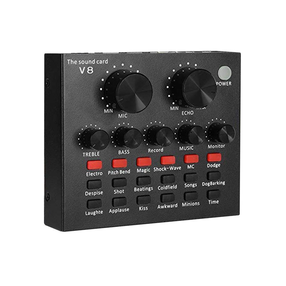 Live Sound Card V8 Voice Changer Dual DSP Noise Reduction Chip Audio Mixer Multiple Funny Effects For Phone Computer Game iPad Karaoke Streamer Recording. 
