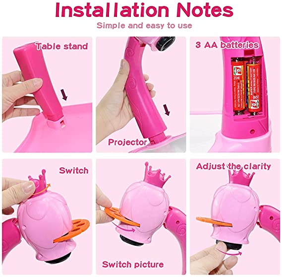 Hello Kitty Kids Projector Drawing Painting Table Desk Art Learning Kit for Drawing with Color Pens. 