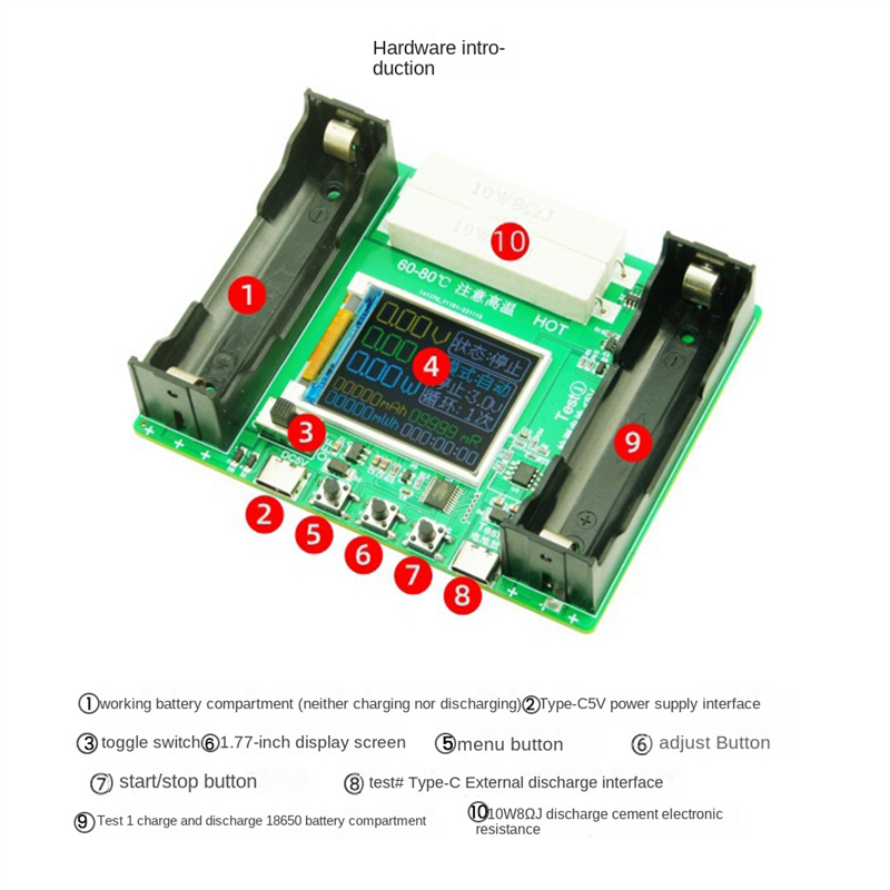 18650 Lithium Battery Capacity Tester Battery Tester Module MAh MWh Type C Digital Battery Power Detector Module 18650 Battery Tester. 