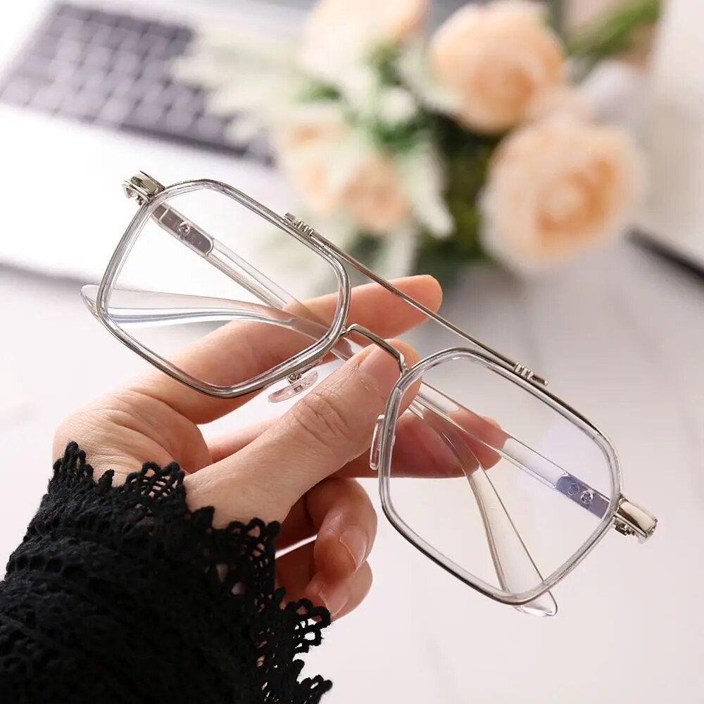 NEW Double Bridge Square Anti-blue Light Glasses Women Men Vintage Transparent Computer Glasses Oversize Frame Eyeglasses 1PC. 