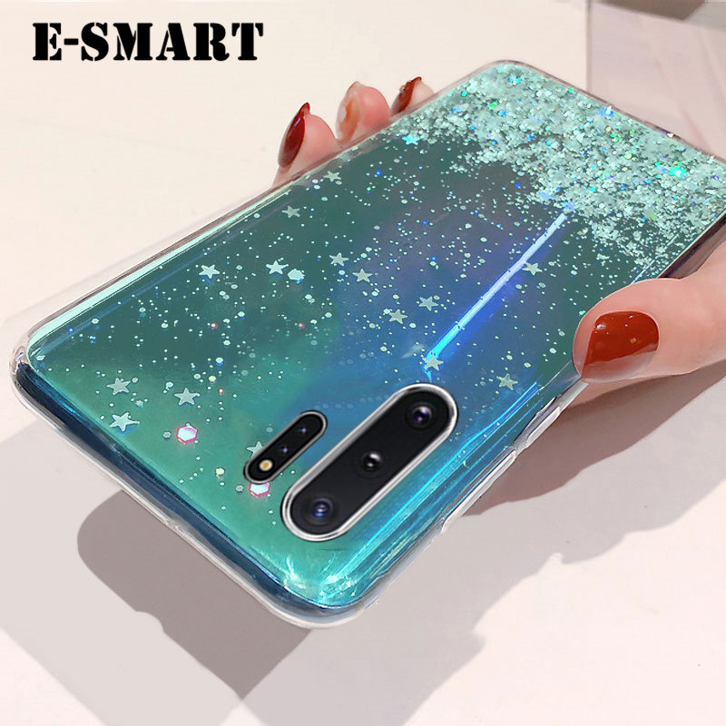 For Samsung Galaxy Note 10 Plus Case Glitter Silicone Soft Back Covers Starry Sky String Glitter Transparent Space Stars Moon Samsung Note10 Plus Back Cover. 