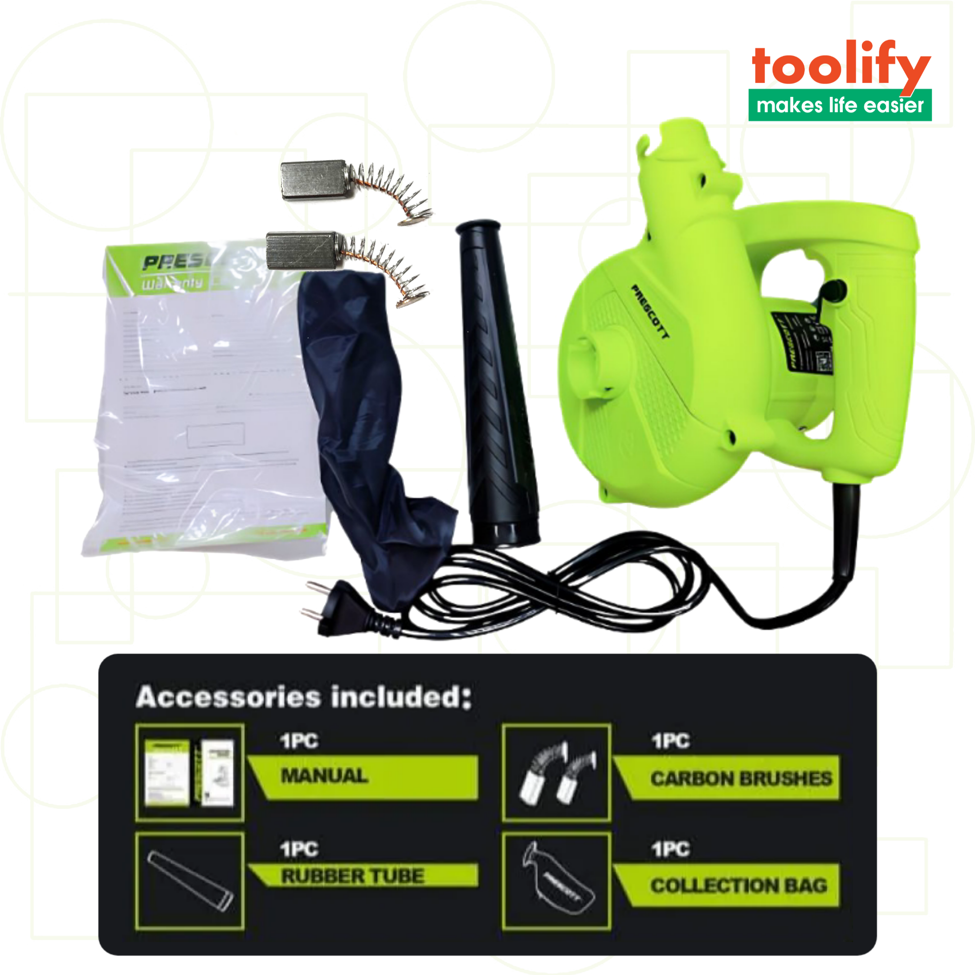 PRESCOTT 400w Electric Blower/Vacuum Machine for Blowing Leaf, Cleaning Dust, Trash, Car, Computer Host - toolify. 