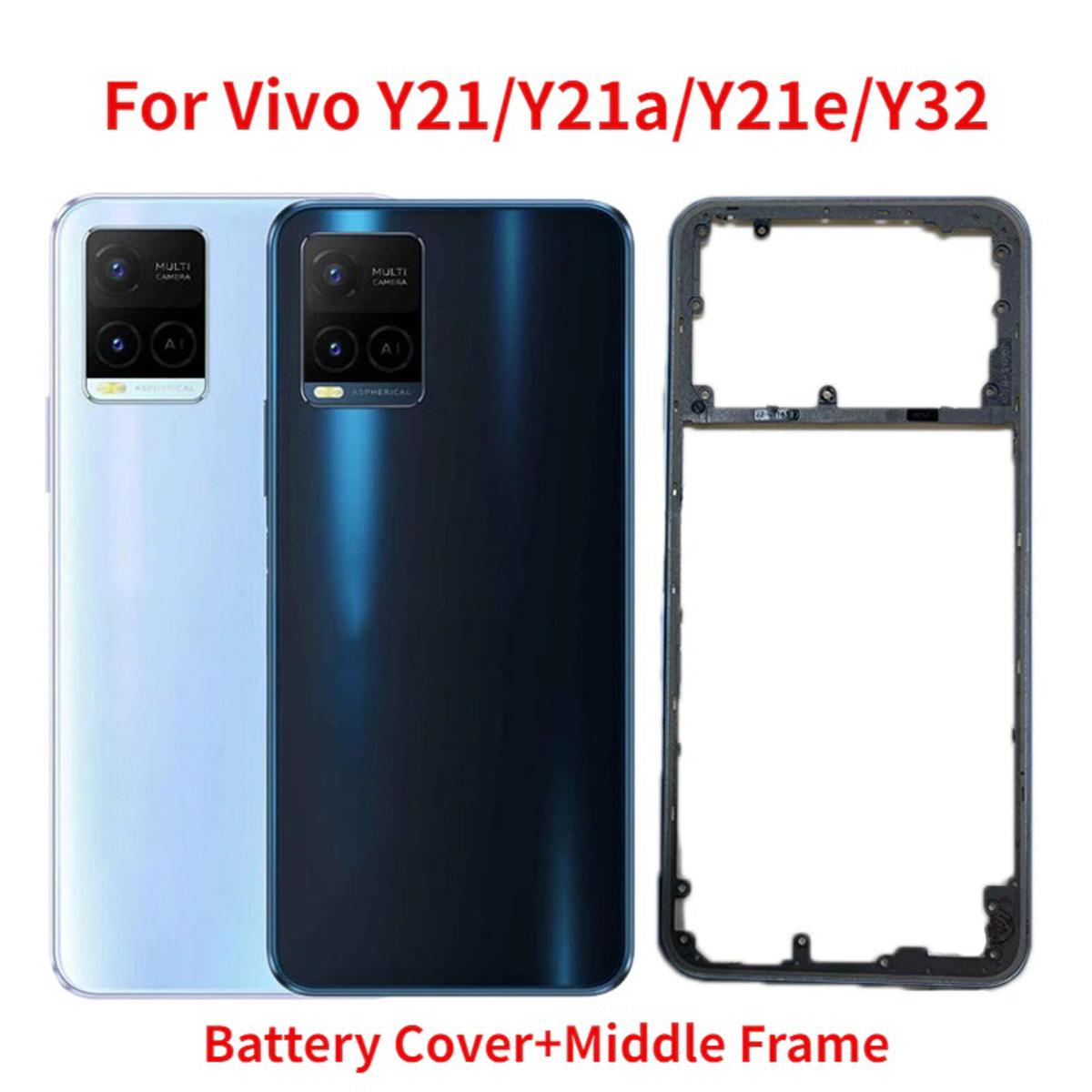 New Back Cover For Vivo Y21 Y21a Y21e Y32 Battery Cover+Middle Frame Rear Door Housing Case with Camera lens+Side Buttons