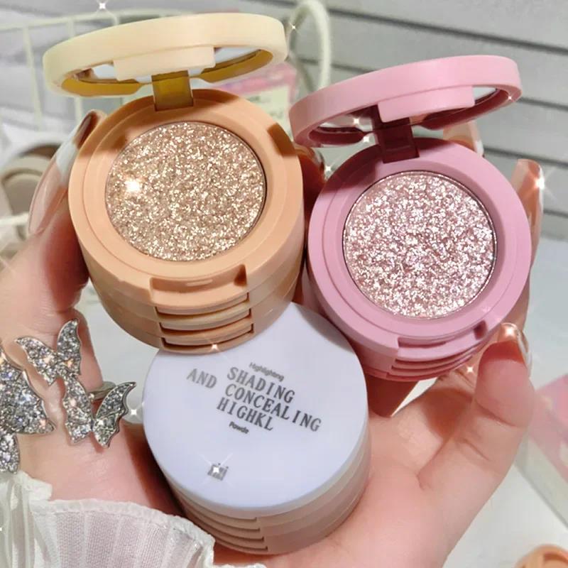 4 In 1 Matte Highlighter Blush Palette Pearly Blush Shiny Eyeshadow Four-layer Multifunctional Brighten Face Eye Makeup Palette. 