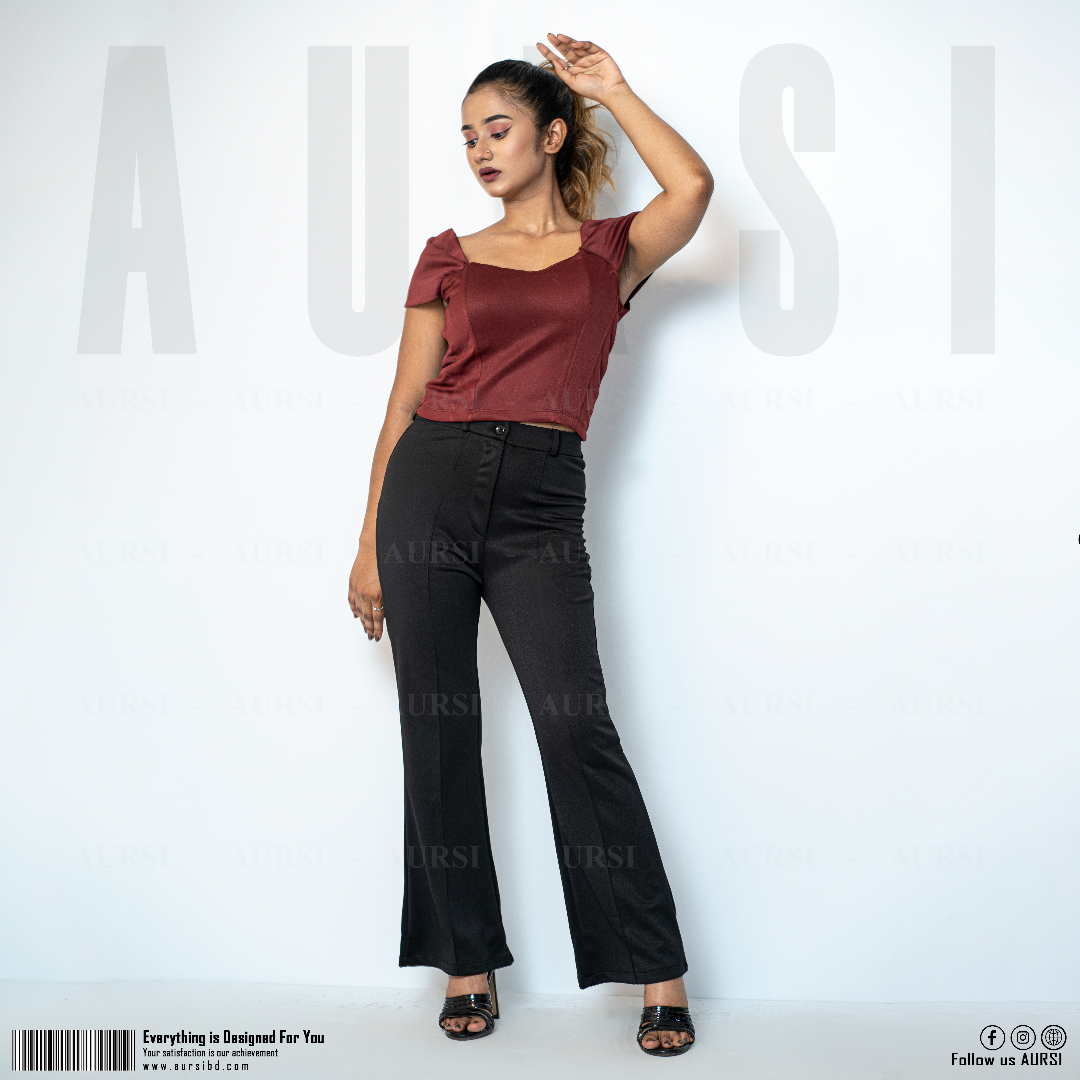 AURSI Bell Bottom High Waist Ladies  Flare Pant | Interlock Polyester Spandex Fabric - Stretchable. 