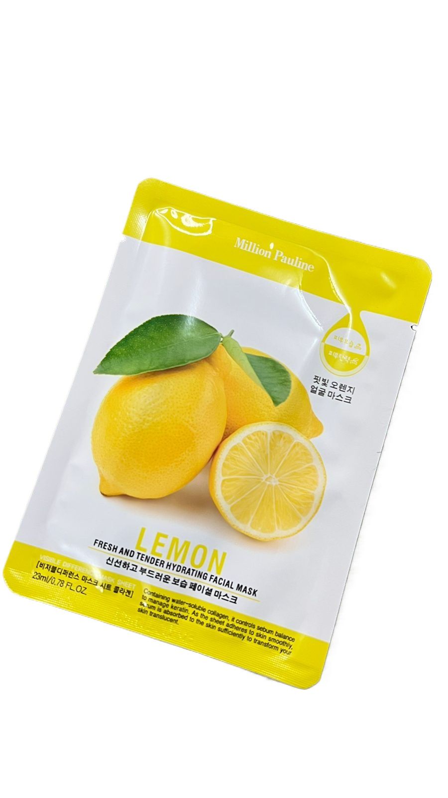 Million Pauline Lemon Fresh & Tender Hydrating Facial Sheet Mask  from Dubai with Moisturizing Formula, 100% Authentic and safe on Skin for All ( Men & Women)- 25ml / 0.78 fl oz. 