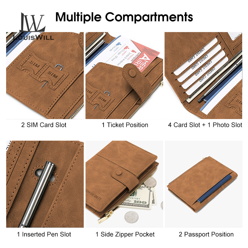 LouisWill Wallet RFI-D Card Case Matte Anti-que PU Wallet AntiThe-ft Bru-sh Pas-sport Holder Multi-Function Certificate Bag Business Wallets Co-in Bag Zipper Multi-Card Position I-D Cre-dit Cards Holders. 