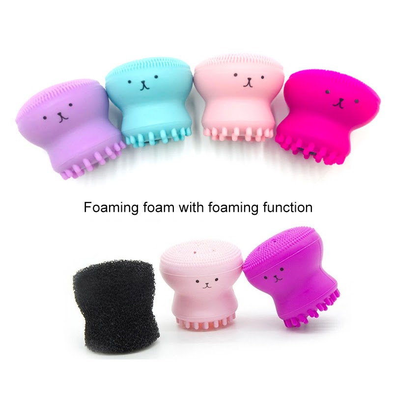 Facial Cleanser, Small Octopus Facial Cleansing Brush Pawfect Face Scrubber 3-in-1 Cute Silicone Pore Cleanser, Exfoliator, and Massager With Sponge Korean Skincare Tool