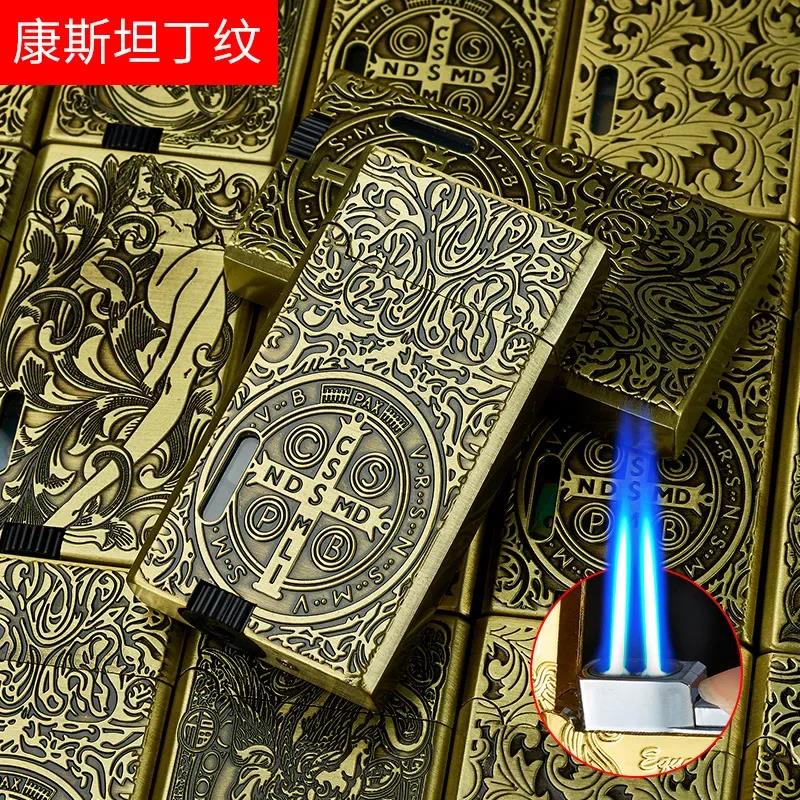 2024 Ping Sound Metal Lighter Turbo Jet Cigarette Lighters Torch Windproof Gas Inflatable Butane Straight Flame Lighter Men Gift. 