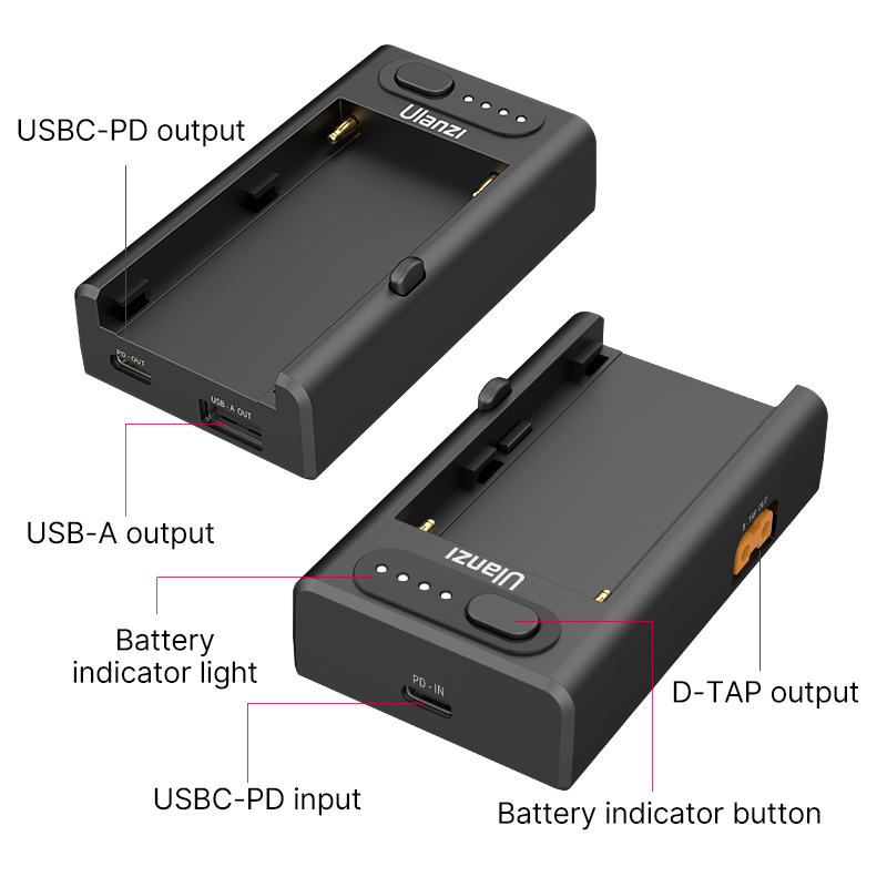 ULANZI NP-F550/F750/F950 NPF Battery Charger PD Fast Charging Video Light YN300Air II DSLR Camera Adapter for Sony CCD-RV100. 